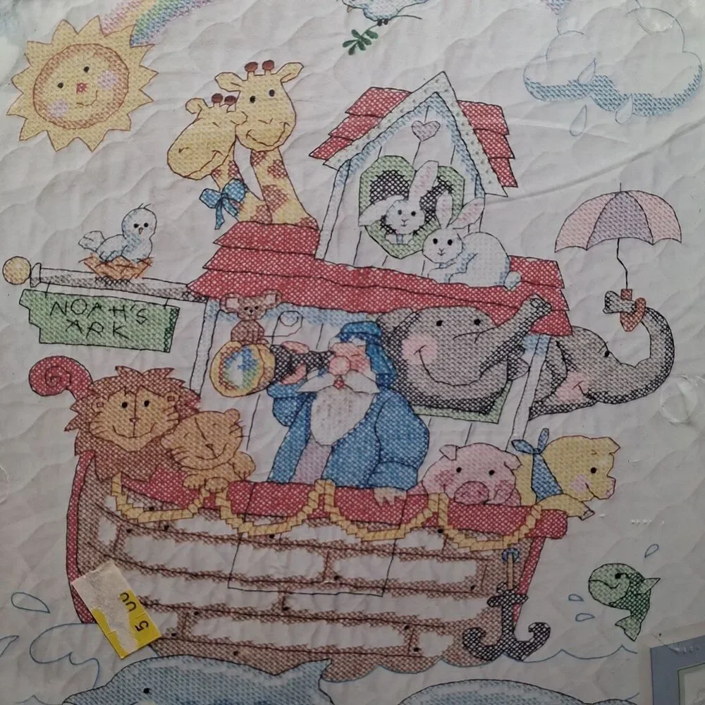 Sunset Land Ho! Baby Quilt Stamped Cross Stitch Kit #13089 34” x 43” Noah's Ark